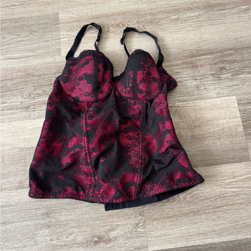 Cacique corset bustier lace black hot pink 14/16